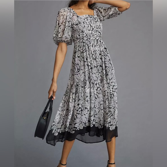 By Anthropologie Squareneck Smocked Midi Dress NWOT Size M and L - Picture 1 of 13